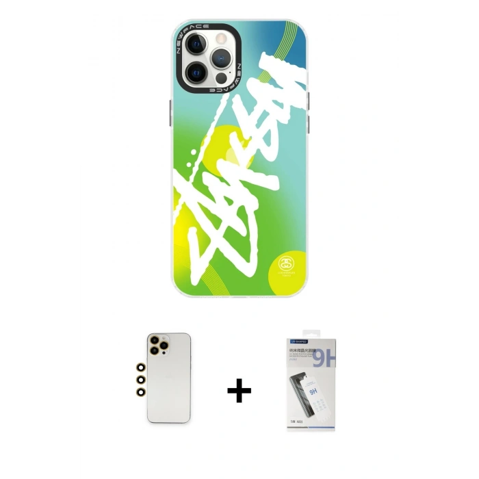 MARSİLYAN™- iPhone 12 Pro Max Kılıf Siluet Çizgi Koleksiyonu - Şeffaf Uv Polymer Nano Ekran Koruyucu + Shine Kamera Lens - GD