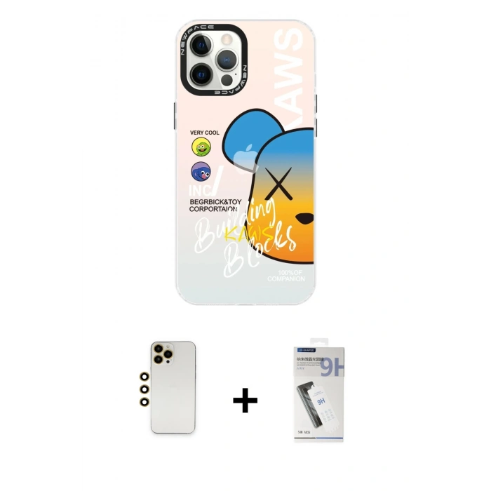 MARSİLYAN™- iPhone 12 Pro Max Kılıf Siluet Çizgi Koleksiyonu - Şeffaf Uv Polymer Nano Ekran Koruyucu + Shine Kamera Lens - GD