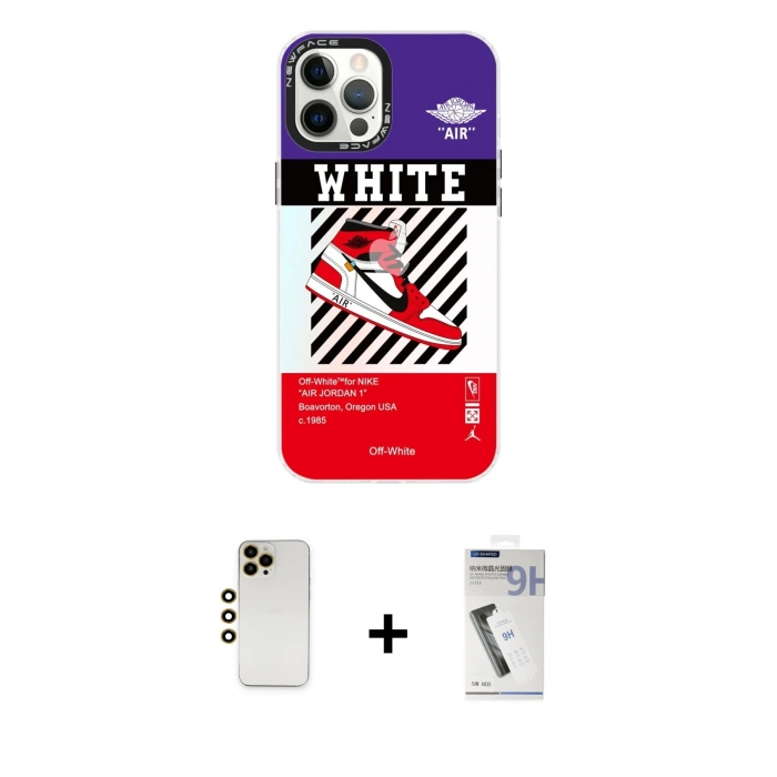 MARSİLYAN™- iPhone 12 Pro Max Kılıf Siluet Çizgi Koleksiyonu - Şeffaf Uv Polymer Nano Ekran Koruyucu + Shine Kamera Lens - GD