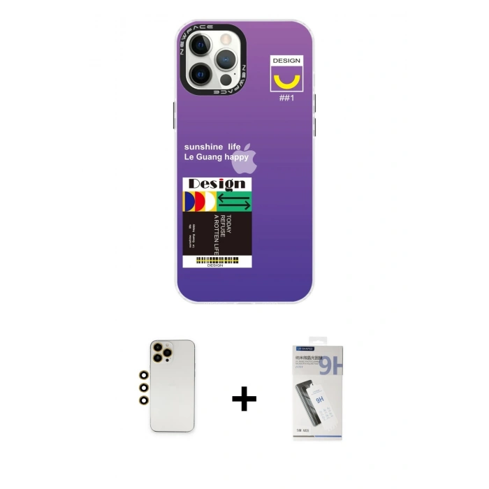 MARSİLYAN™- iPhone 12 Pro Max Kılıf Siluet Çizgi Koleksiyonu - Şeffaf Uv Polymer Nano Ekran Koruyucu + Shine Kamera Lens - GD