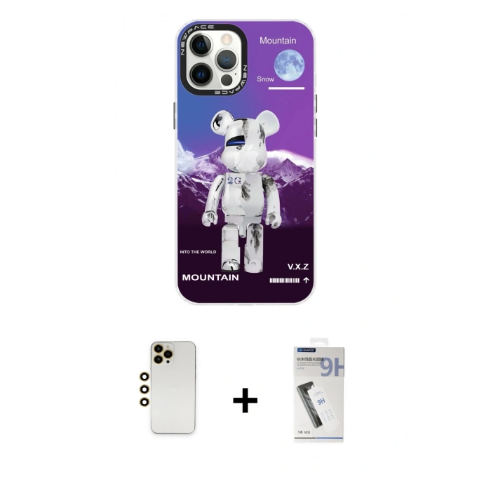 MARSİLYAN™- iPhone 12 Pro Max Kılıf Siluet Çizgi Koleksiyonu - Şeffaf Uv Polymer Nano Ekran Koruyucu + Shine Kamera Lens - GD