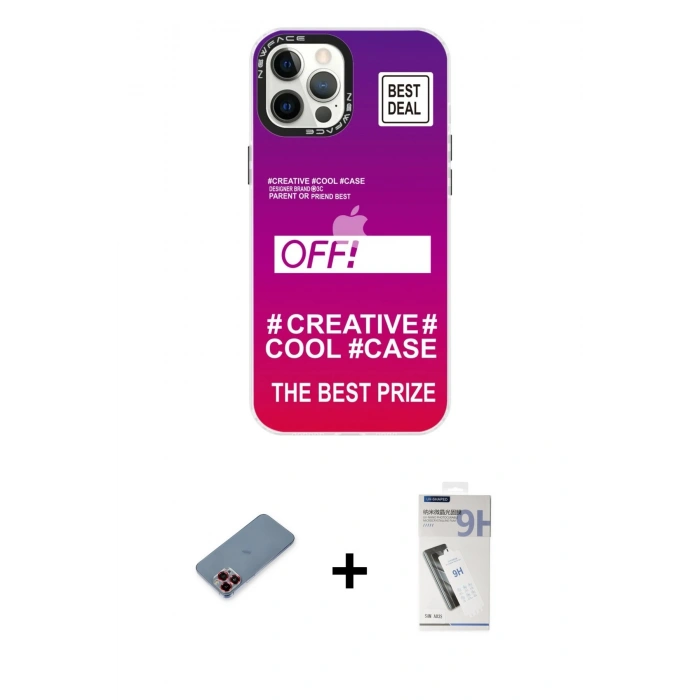 MARSİLYAN™- iPhone 12 Pro Max Kılıf Siluet Çizgi Koleksiyonu - Şeffaf Uv Polymer Nano Ekran Koruyucu + Metal Kamera Lens Koruma Cam - KI