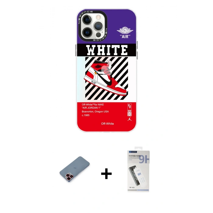 MARSİLYAN™- iPhone 12 Pro Max Kılıf Siluet Çizgi Koleksiyonu - Şeffaf Uv Polymer Nano Ekran Koruyucu + Metal Kamera Lens Koruma Cam - KI