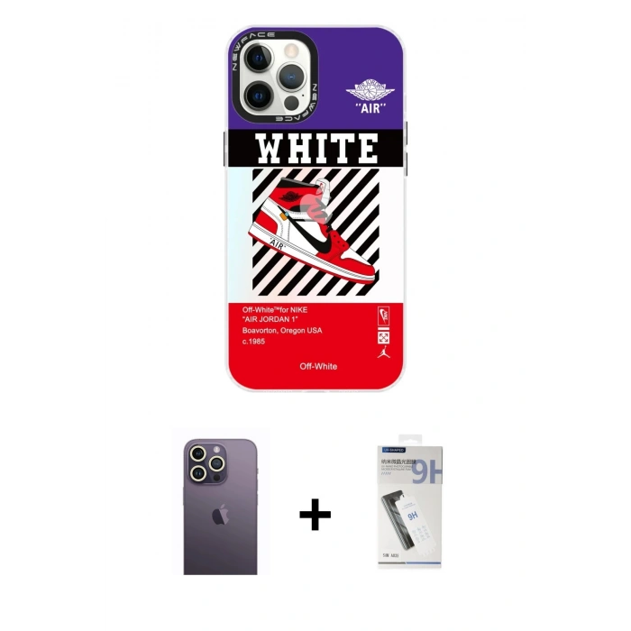 MARSİLYAN™- iPhone 12 Pro Max Kılıf Siluet Çizgi Koleksiyonu - Şeffaf Uv Polymer Nano Ekran Koruyucu + Neon Fosforlu Kamera Lens - BZ