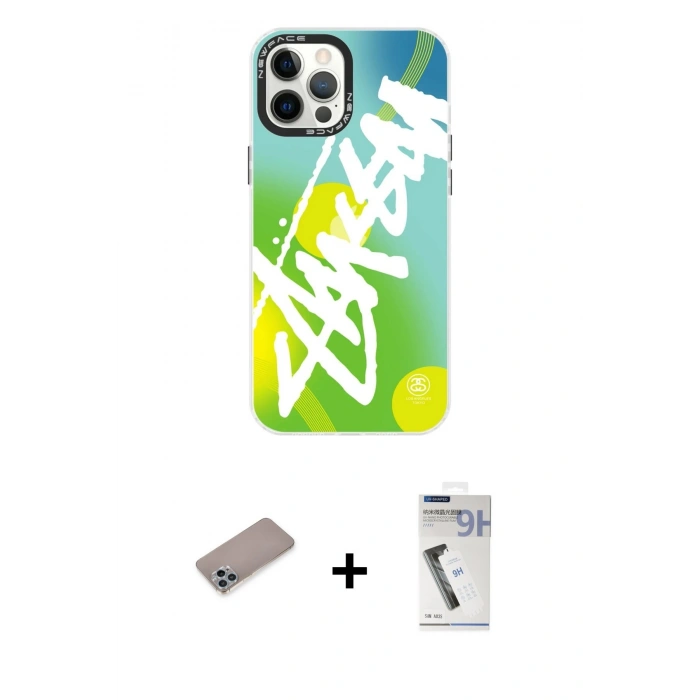 MARSİLYAN™- iPhone 12 Pro Max Kılıf Siluet Çizgi Koleksiyonu - Şeffaf Uv Polymer Nano Ekran Koruyucu + Shine Kamera Lens Koruma Cam - SABE