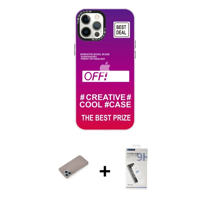MARSİLYAN™- iPhone 12 Pro Max Kılıf Siluet Çizgi Koleksiyonu - Şeffaf Uv Polymer Nano Ekran Koruyucu + Shine Kamera Lens Koruma Cam - SABE