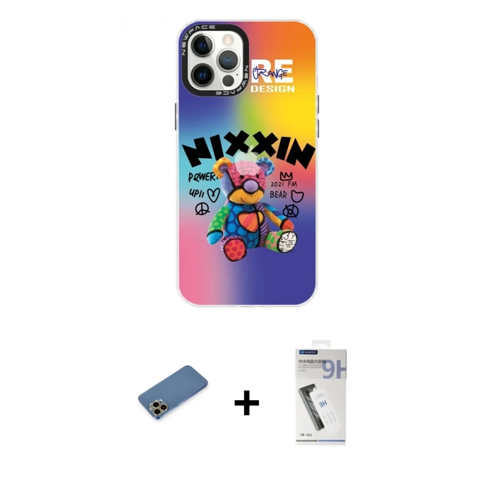 MARSİLYAN™- iPhone 12 Pro Max Kılıf Siluet Çizgi Koleksiyonu - Şeffaf Uv Polymer Nano Ekran Koruyucu + Shine Kamera Lens Koruma Cam - GD