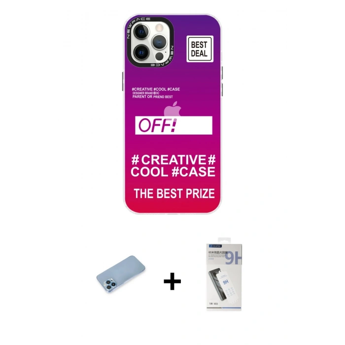 MARSİLYAN™- iPhone 12 Pro Max Kılıf Siluet Çizgi Koleksiyonu - Şeffaf Uv Polymer Nano Ekran Koruyucu + Shine Kamera Lens Koruma Cam - MI