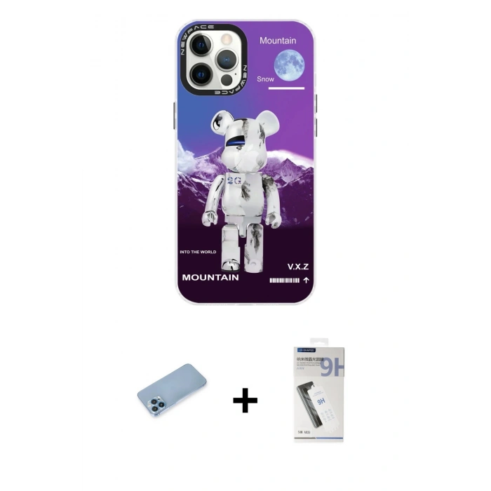 MARSİLYAN™- iPhone 12 Pro Max Kılıf Siluet Çizgi Koleksiyonu - Şeffaf Uv Polymer Nano Ekran Koruyucu + Shine Kamera Lens Koruma Cam - MI