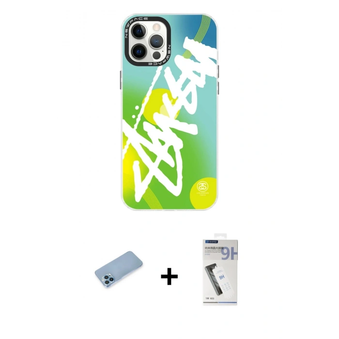 MARSİLYAN™- iPhone 12 Pro Max Kılıf Siluet Çizgi Koleksiyonu - Şeffaf Uv Polymer Nano Ekran Koruyucu + Shine Kamera Lens Koruma Cam - MI
