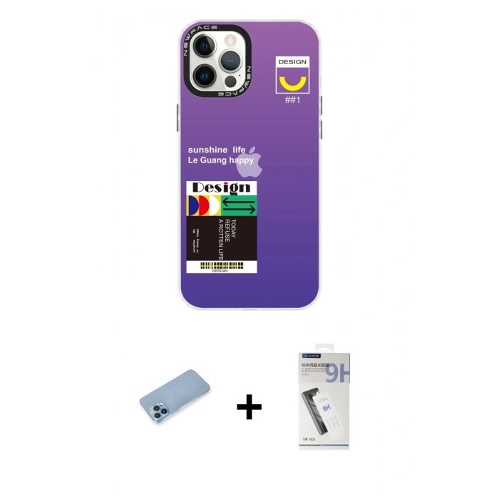 MARSİLYAN™- iPhone 12 Pro Max Kılıf Siluet Çizgi Koleksiyonu - Şeffaf Uv Polymer Nano Ekran Koruyucu + Shine Kamera Lens Koruma Cam - MI