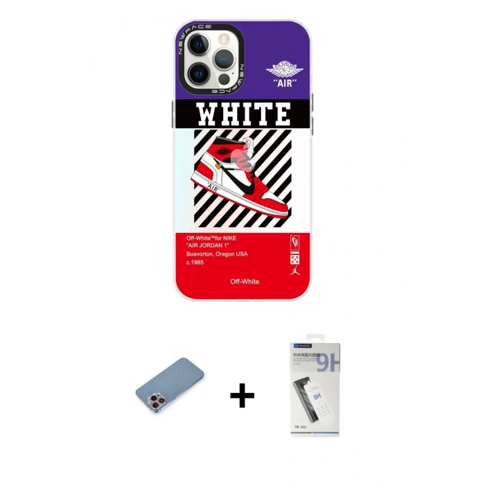 MARSİLYAN™- iPhone 12 Pro Max Kılıf Siluet Çizgi Koleksiyonu - Şeffaf Uv Polymer Nano Ekran Koruyucu + Shine Kamera Lens Koruma Cam - PE