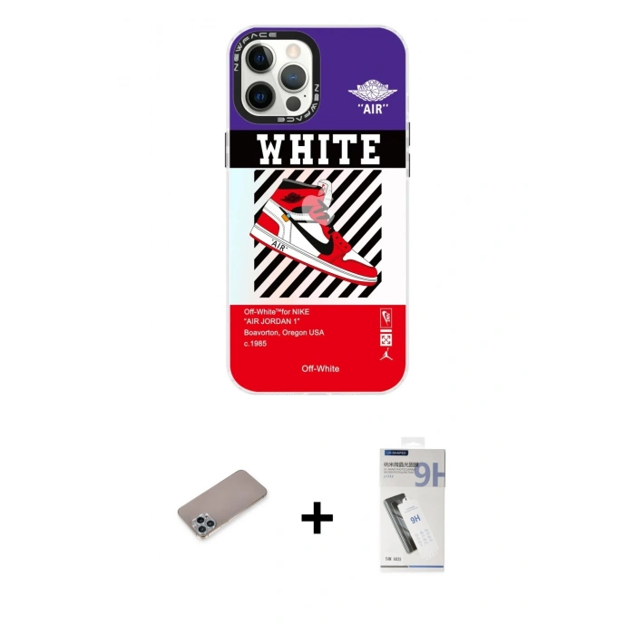 MARSİLYAN™- iPhone 12 Pro Max Kılıf Siluet Çizgi Koleksiyonu - Şeffaf Uv Polymer Nano Ekran Koruyucu + Shine Kamera Lens Koruma Cam - SABE