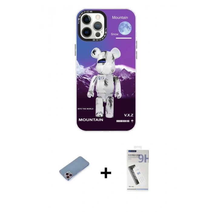 MARSİLYAN™- iPhone 12 Pro Max Kılıf Siluet Çizgi Koleksiyonu - Şeffaf Uv Polymer Nano Ekran Koruyucu + Shine Kamera Lens Koruma Cam - PE