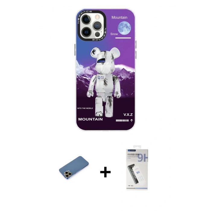MARSİLYAN™- iPhone 12 Pro Max Kılıf Siluet Çizgi Koleksiyonu - Şeffaf Uv Polymer Nano Ekran Koruyucu + Shine Kamera Lens Koruma Cam - GD