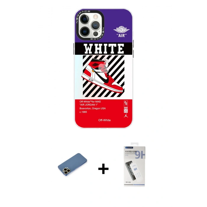 MARSİLYAN™- iPhone 12 Pro Max Kılıf Siluet Çizgi Koleksiyonu - Şeffaf Uv Polymer Nano Ekran Koruyucu + Shine Kamera Lens Koruma Cam - GD
