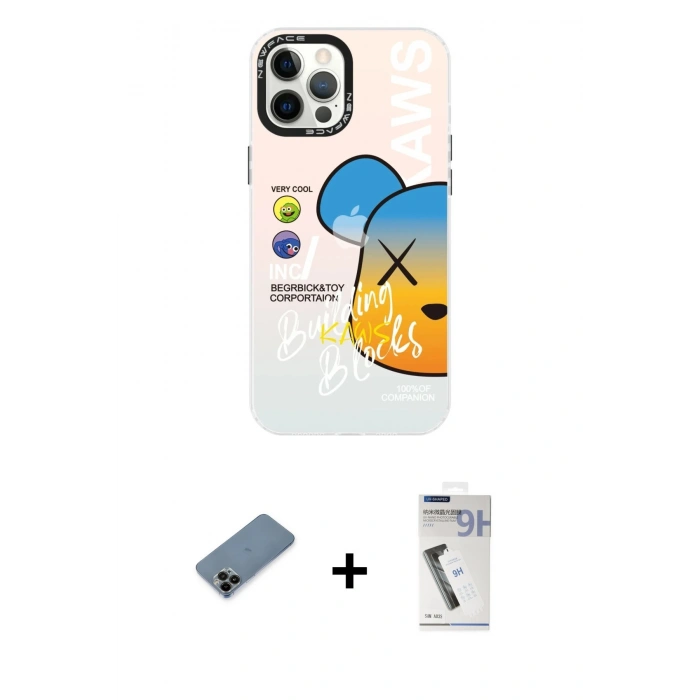 MARSİLYAN™- iPhone 12 Pro Max Kılıf Siluet Çizgi Koleksiyonu - Şeffaf Uv Polymer Nano Ekran Koruyucu + Siyah Shine Kamera Lens Koruma Cam