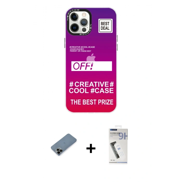MARSİLYAN™- iPhone 12 Pro Max Kılıf Siluet Çizgi Koleksiyonu - Şeffaf Uv Polymer Nano Ekran Koruyucu + Siyah Shine Kamera Lens Koruma Cam
