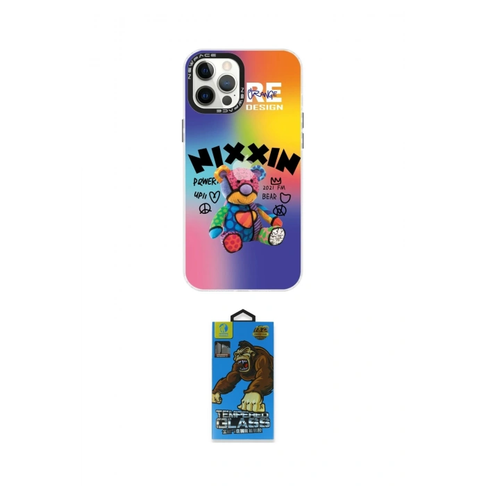 MARSİLYAN™- iPhone 12 Pro Max Kılıf Siluet Çizgi Koleksiyonu - Siyah 18D Cam Ekran Koruyucu
