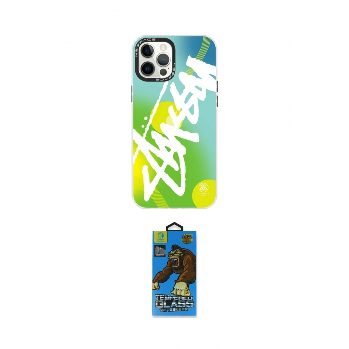 MARSİLYAN™- iPhone 12 Pro Max Kılıf Siluet Çizgi Koleksiyonu - Siyah 18D Cam Ekran Koruyucu