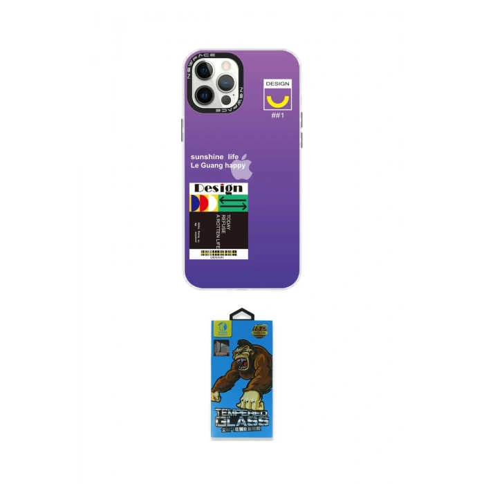 MARSİLYAN™- iPhone 12 Pro Max Kılıf Siluet Çizgi Koleksiyonu - Siyah 18D Cam Ekran Koruyucu