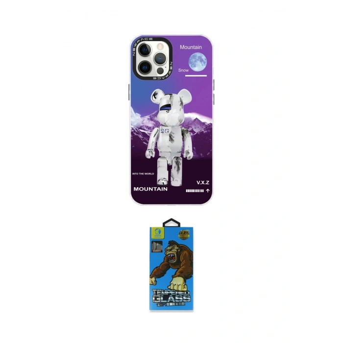 MARSİLYAN™- iPhone 12 Pro Max Kılıf Siluet Çizgi Koleksiyonu - Siyah 18D Cam Ekran Koruyucu