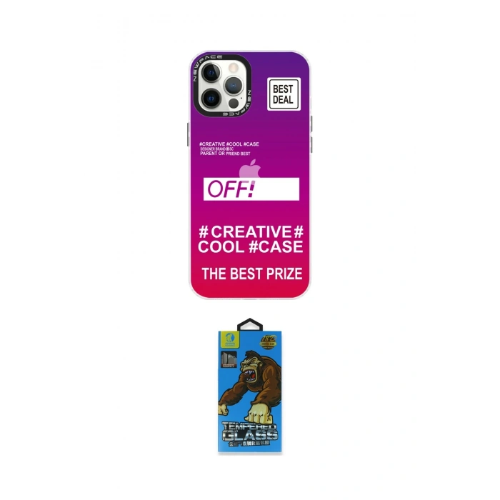 MARSİLYAN™- iPhone 12 Pro Max Kılıf Siluet Çizgi Koleksiyonu - Siyah 18D Cam Ekran Koruyucu