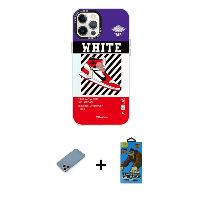 MARSİLYAN™- iPhone 12 Pro Max Kılıf Siluet Çizgi Koleksiyonu - Siyah 18D Cam Ekran Koruyucu + Shine Kamera Lens Koruma Cam - GI