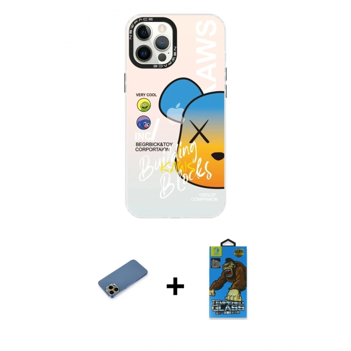 MARSİLYAN™- iPhone 12 Pro Max Kılıf Siluet Çizgi Koleksiyonu - Siyah 18D Cam Ekran Koruyucu + Shine Kamera Lens Koruma Cam - GD