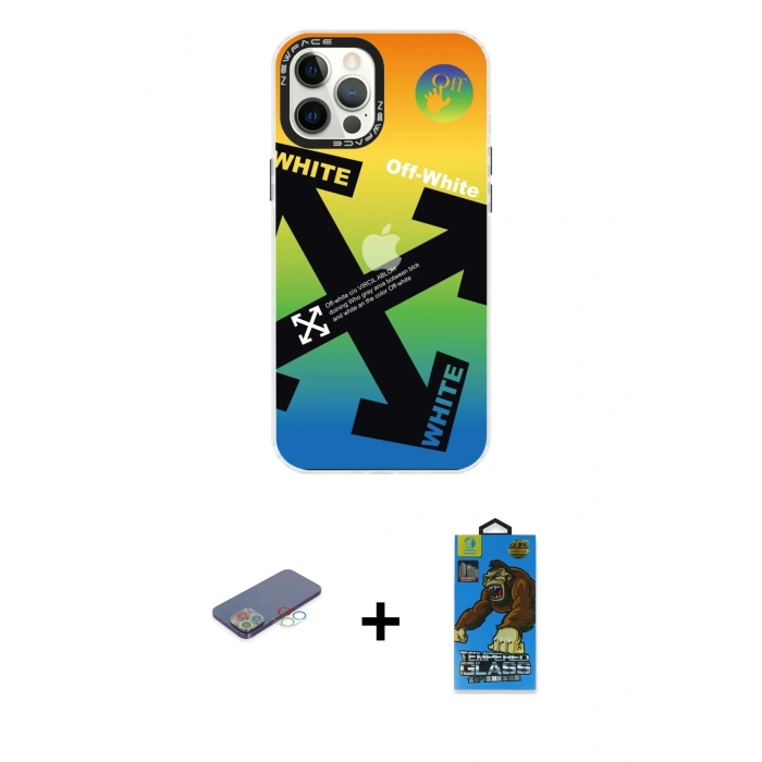 MARSİLYAN™- iPhone 12 Pro Max Kılıf Siluet Çizgi Koleksiyonu - Siyah 18D Cam Ekran Koruyucu + Renkli Kamera Lens Koruma Cam - MI