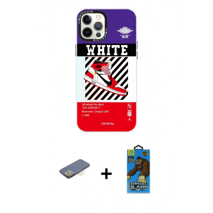 MARSİLYAN™- iPhone 12 Pro Max Kılıf Siluet Çizgi Koleksiyonu - Siyah 18D Cam Ekran Koruyucu + Renkli Kamera Lens Koruma Cam - SI