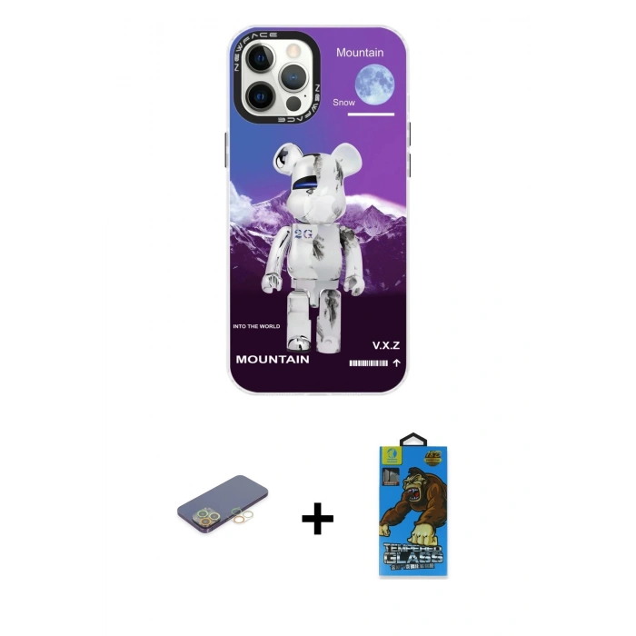 MARSİLYAN™- iPhone 12 Pro Max Kılıf Siluet Çizgi Koleksiyonu - Siyah 18D Cam Ekran Koruyucu + Renkli Kamera Lens Koruma Cam - SI