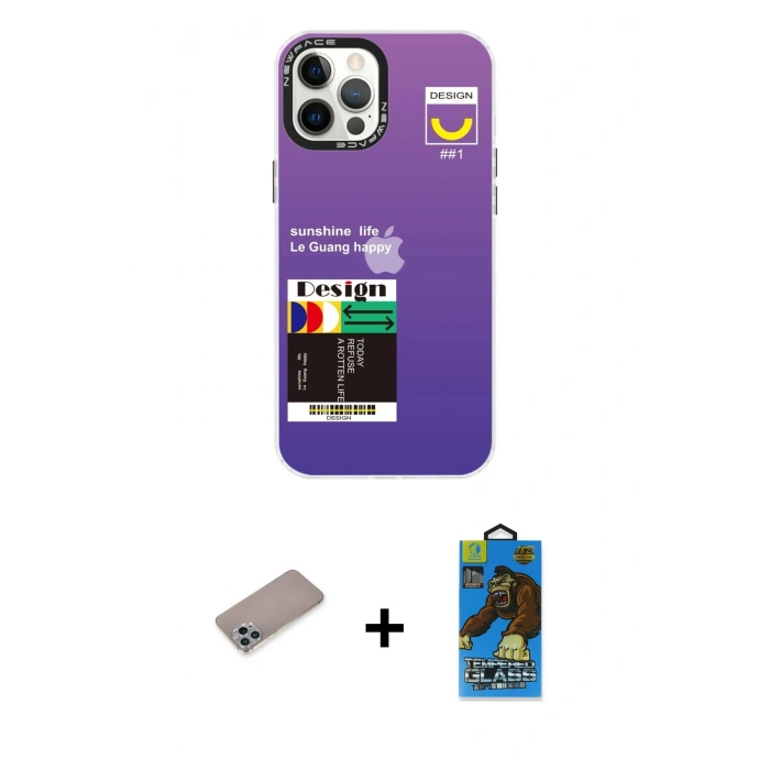 MARSİLYAN™- iPhone 12 Pro Max Kılıf Siluet Çizgi Koleksiyonu - Siyah 18D Cam Ekran Koruyucu + Shine Kamera Lens Koruma Cam - SABE