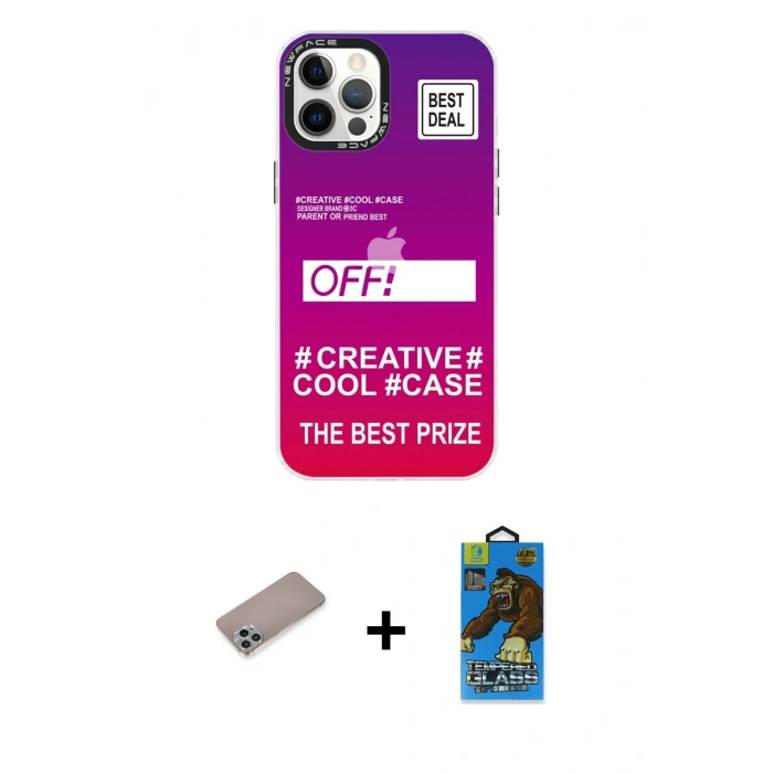 MARSİLYAN™- iPhone 12 Pro Max Kılıf Siluet Çizgi Koleksiyonu - Siyah 18D Cam Ekran Koruyucu + Shine Kamera Lens Koruma Cam - SABE