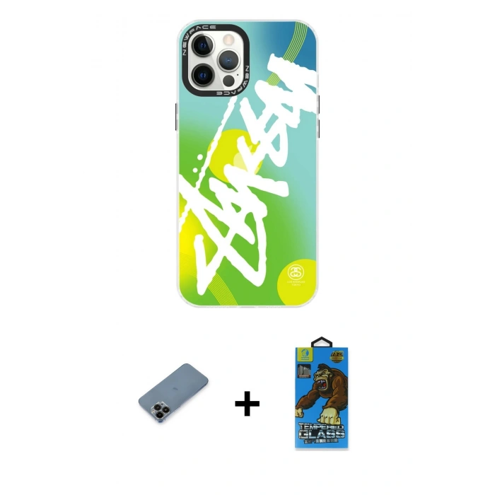 MARSİLYAN™- iPhone 12 Pro Max Kılıf Siluet Çizgi Koleksiyonu - Siyah 18D Cam Ekran Koruyucu + Shine Kamera Lens Koruma Cam - SH