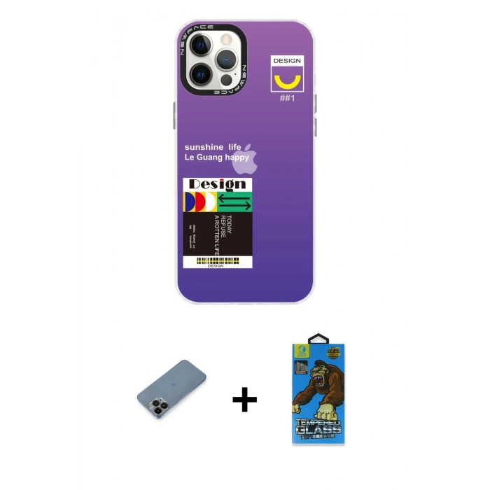 MARSİLYAN™- iPhone 12 Pro Max Kılıf Siluet Çizgi Koleksiyonu - Siyah 18D Cam Ekran Koruyucu + Shine Kamera Lens Koruma Cam - SH