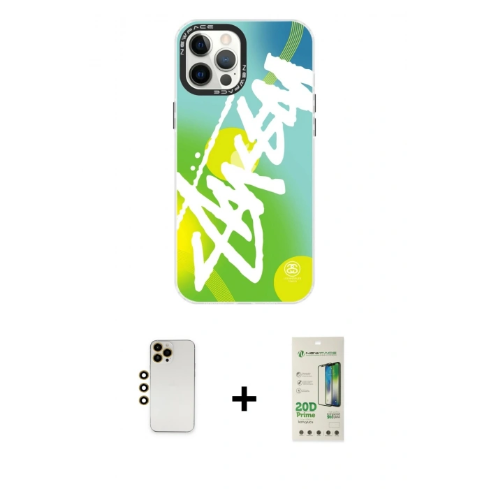 MARSİLYAN™- iPhone 12 Pro Max Kılıf Siluet Çizgi Koleksiyonu - Siyah 20D Premium Cam Ekran Koruyucu + Shine Kamera Lens - GD