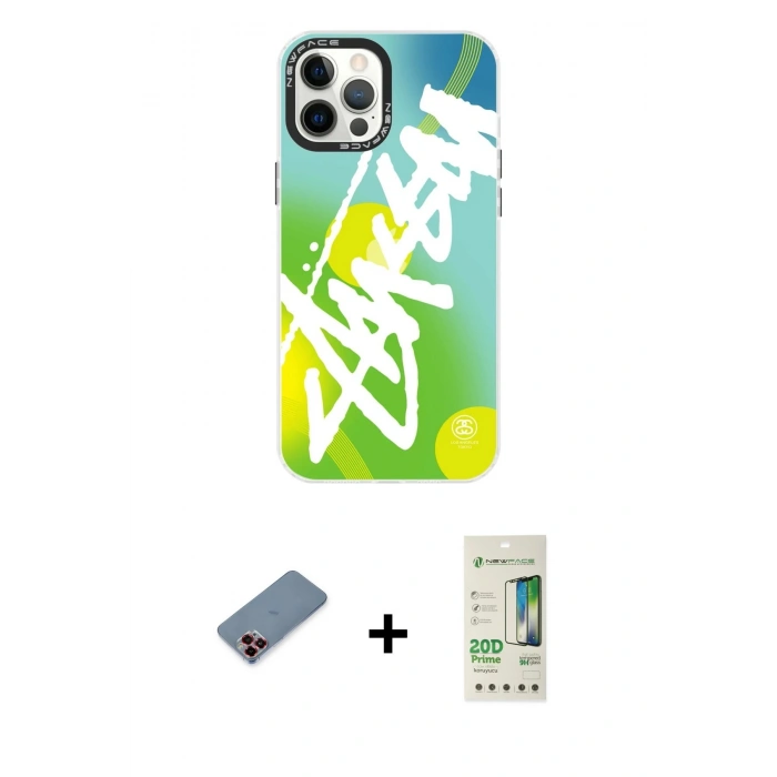 MARSİLYAN™- iPhone 12 Pro Max Kılıf Siluet Çizgi Koleksiyonu - Siyah 20D Premium Cam Ekran Koruyucu + Metal Kamera Lens Koruma Cam - KI