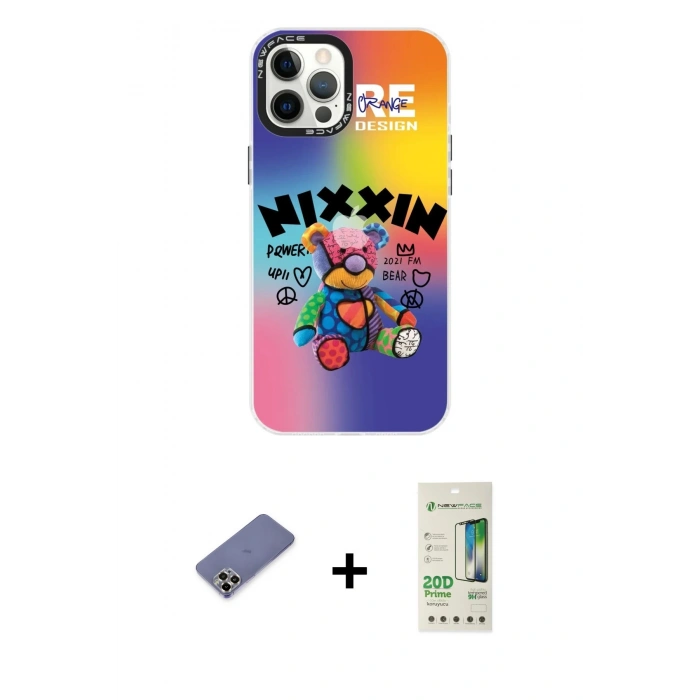 MARSİLYAN™- iPhone 12 Pro Max Kılıf Siluet Çizgi Koleksiyonu - Siyah 20D Premium Cam Ekran Koruyucu + Metal Kamera Lens Koruma Cam - GD