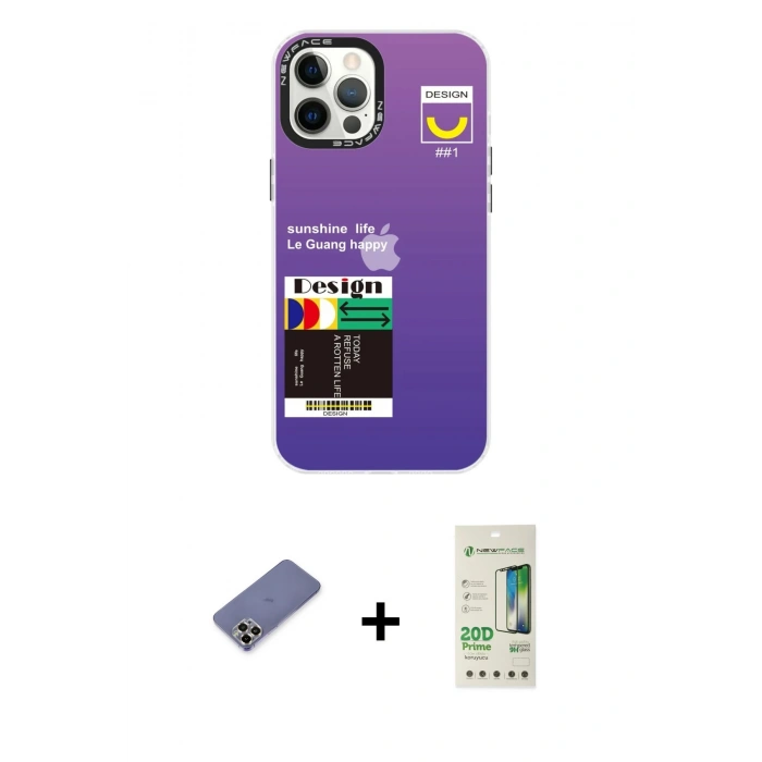 MARSİLYAN™- iPhone 12 Pro Max Kılıf Siluet Çizgi Koleksiyonu - Siyah 20D Premium Cam Ekran Koruyucu + Metal Kamera Lens Koruma Cam - GD
