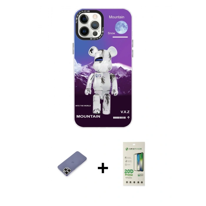 MARSİLYAN™- iPhone 12 Pro Max Kılıf Siluet Çizgi Koleksiyonu - Siyah 20D Premium Cam Ekran Koruyucu + Metal Kamera Lens Koruma Cam - GD