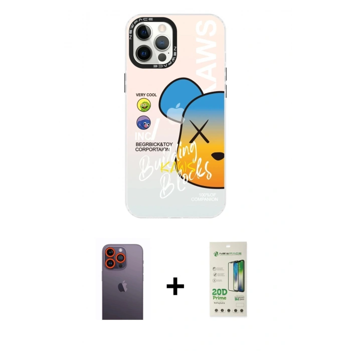 MARSİLYAN™- iPhone 12 Pro Max Kılıf Siluet Çizgi Koleksiyonu - Siyah 20D Premium Cam Ekran Koruyucu + Neon Fosforlu Kamera Lens - TU