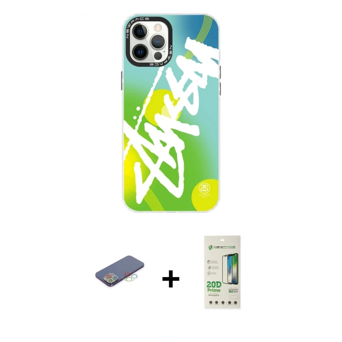 MARSİLYAN™- iPhone 12 Pro Max Kılıf Siluet Çizgi Koleksiyonu - Siyah 20D Premium Cam Ekran Koruyucu + Renkli Kamera Lens Koruma Cam - MI