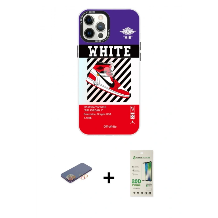 MARSİLYAN™- iPhone 12 Pro Max Kılıf Siluet Çizgi Koleksiyonu - Siyah 20D Premium Cam Ekran Koruyucu + Renkli Kamera Lens Koruma Cam - TU