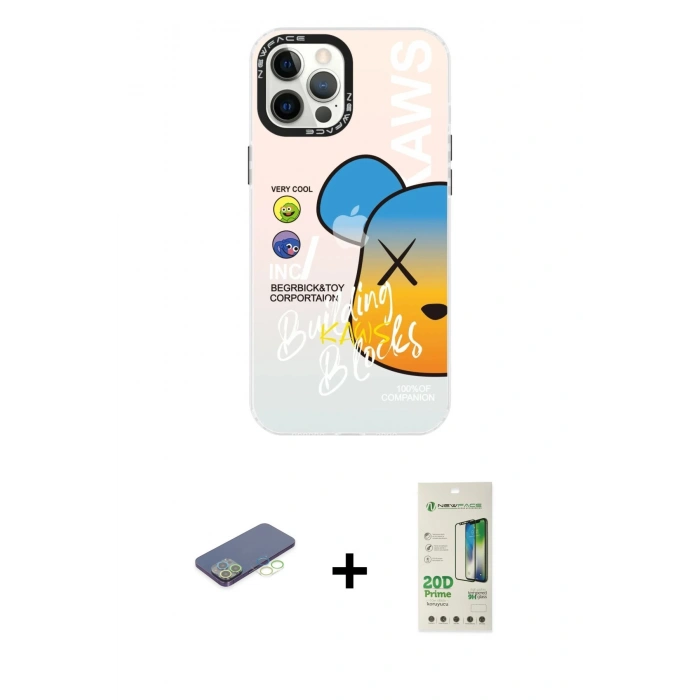 MARSİLYAN™- iPhone 12 Pro Max Kılıf Siluet Çizgi Koleksiyonu - Siyah 20D Premium Cam Ekran Koruyucu + Renkli Kamera Lens Koruma Cam - YL