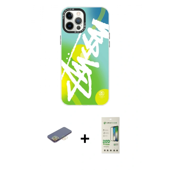 MARSİLYAN™- iPhone 12 Pro Max Kılıf Siluet Çizgi Koleksiyonu - Siyah 20D Premium Cam Ekran Koruyucu + Renkli Kamera Lens Koruma Cam - SI