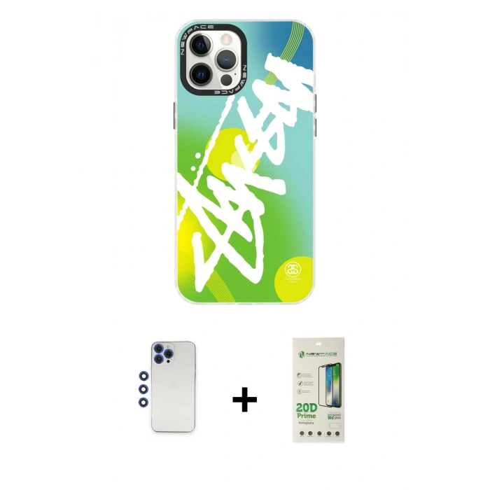 MARSİLYAN™- iPhone 12 Pro Max Kılıf Siluet Çizgi Koleksiyonu - Siyah 20D Premium Cam Ekran Koruyucu + Shine Kamera Lens - LT