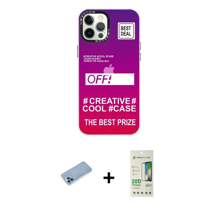 MARSİLYAN™- iPhone 12 Pro Max Kılıf Siluet Çizgi Koleksiyonu - Siyah 20D Premium Cam Ekran Koruyucu + Shine Kamera Lens Koruma Cam - MI