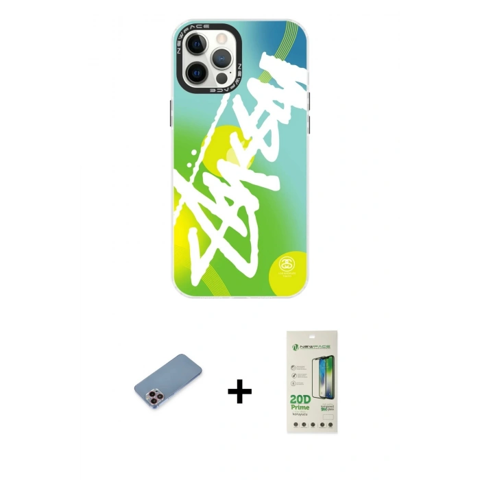 MARSİLYAN™- iPhone 12 Pro Max Kılıf Siluet Çizgi Koleksiyonu - Siyah 20D Premium Cam Ekran Koruyucu + Shine Kamera Lens Koruma Cam - PE