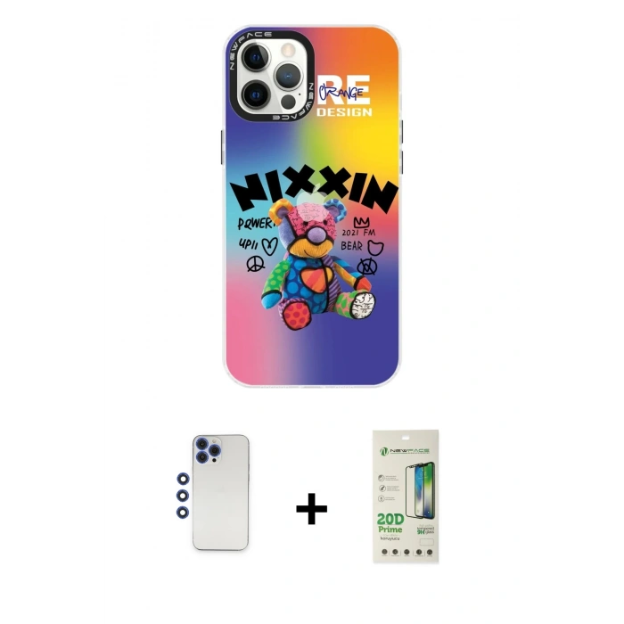 MARSİLYAN™- iPhone 12 Pro Max Kılıf Siluet Çizgi Koleksiyonu - Siyah 20D Premium Cam Ekran Koruyucu + Shine Kamera Lens - LT